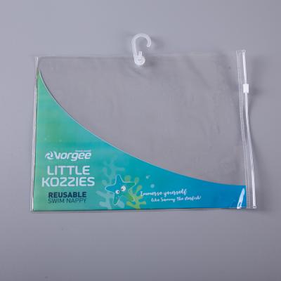 China Recyclable Custom Logo Printing Reusable Clear Plastic Vinyl PVC Zip Lock Bag Zipper Pouch For Swim Diaper Packaging With Hanger for sale