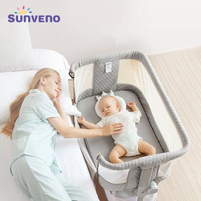 China Sunveno Baby Co Length Bedside Adjustable Sleep Hut Newborn Baby Cribs Cribs Travel Adjustable Bed with Mosquito Net Baby Furniture for sale