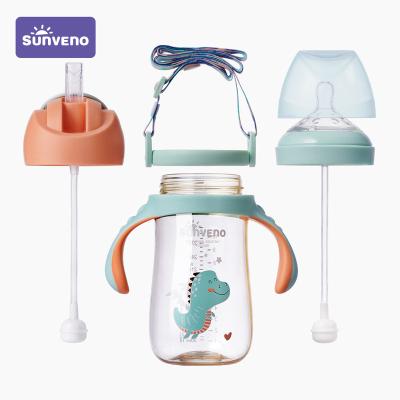 China Sunveno 2in1 Baby Bottle Gravity Ball Milk Bottle V-Straw Drinking Unti-clogging Design and 300ML Bottle Feeding Sippy Cup for sale