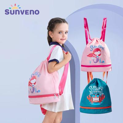 China Sunveno Wet/Dry Swim Bag Nylon Baby Pool Bag Kids Swim PE Bag Drawstring Backpack for sale