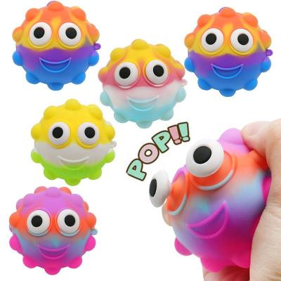 China HotSale Rainbow 3D Stress Balls Bouncing Person Toys, Silicone Pushing Bouncy Person Ball, Squeeze DNA Relief Ball with Jumping Eyes for sale