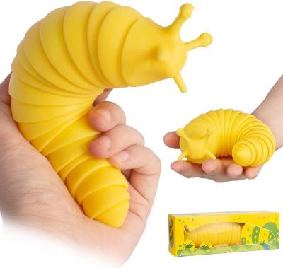 China Busy Person Rainbow Slug Stress Relieve Flexible Toy 3d Decompression Articulated Stretch Finger Hand Stim Sensory Toy for sale