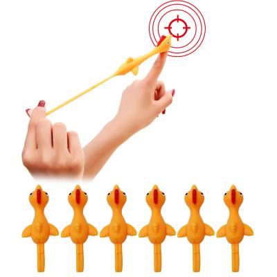 China Reusable Finger Stretchy Flying Rubber Chickens For Party Activity Christmas Kids Slingshot Chicken Orange for sale