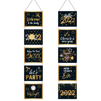 China 2022 New Year Party Decoration Holiday Decoration Black Gold Black Gold Holiday Door Banner Party Flag Outdoor Hanging Banner for sale