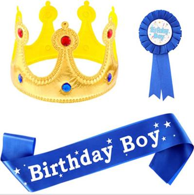 China Hot Sale Kids Birthday Party Happy Birthday Boy Sling Corsage Banner King Hat Birthday Party Decoration for sale