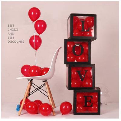 China 350gsm Paper + PVC Transparent Black Wedding Party Decoration LOVE Letter Balloon Cardboard Blocks Box for sale