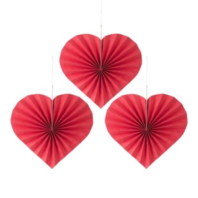 China 3PK Modern Elegant Party Decorations Paper Fan Decoration Set Folding Heart Paper Fan For Wedding Ceremony for sale