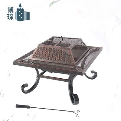 China 2021 Patio\Garden\Outdoor Wood Patio Yard Fire Pit Copper Burning Copper Looking Square Metal Barbecue Fire Pit for sale