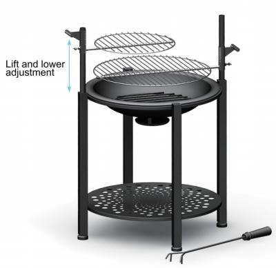 China Iron 2021 Multi Functional Wood Burning Wood Burning Metal Fire Pit With Two Adjustable Cooking Heating Grills for sale