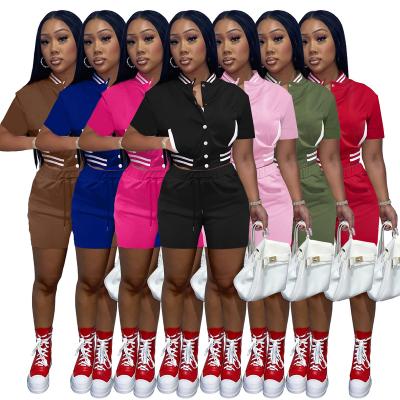 China Breathable 2022 Women Jacket Set Shorts Short Sleeve Spliced ​​Yarn Baseball Suit for sale