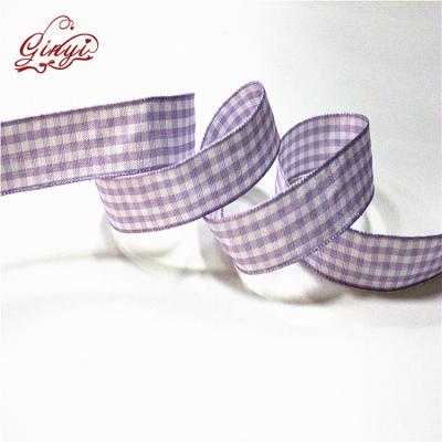 China Single face - inch per 100 yards spool, ribbons gingham ribbon festival red, purple, green wired plaid fabric ribbon, 5/8