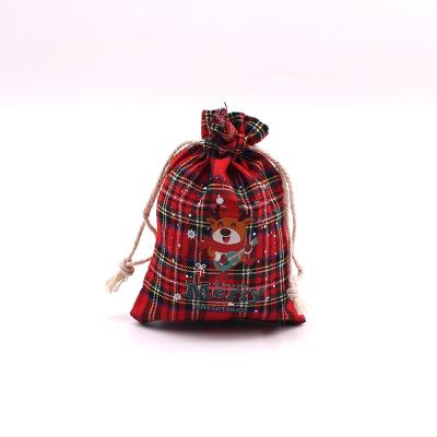 China Recyclable Christmas Themed Red Checkered Cotton Drawstring Jewelry Packaging Diverse Patterns for You to Select Can Custom Logo for sale