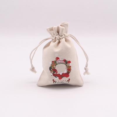 China Recyclable New Arrived Useful Convenient Canvas Jewelry Bag for jewelry packaging Candy Gift Storage Pouched Christmas Patterns for sale