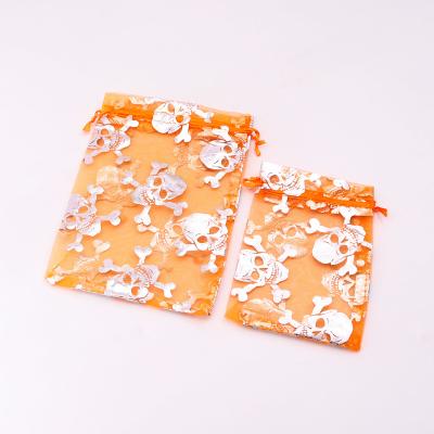 China Recyclable Large Stock Halloween Themed Organza Drawstring Bag for Jewelry Packaging Candy Gift Pouch for Children for sale