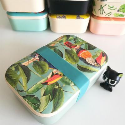 China Lovely Heatable Eco Friendly Biodegradable Animal Printed Bamboo Fiber Kids Bento Lunch Box for sale