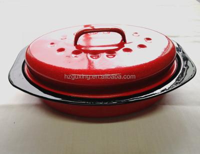 China Sustainable enamel mini roaster, enamel roasting pan with lid, enamel bakeware for sale