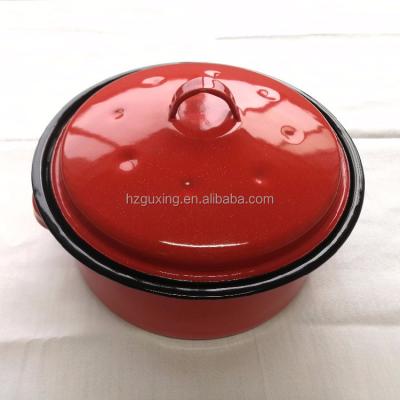 China Sustainable Red Color Round Enamel Roaster Covered Chicken Roasting Pan for sale