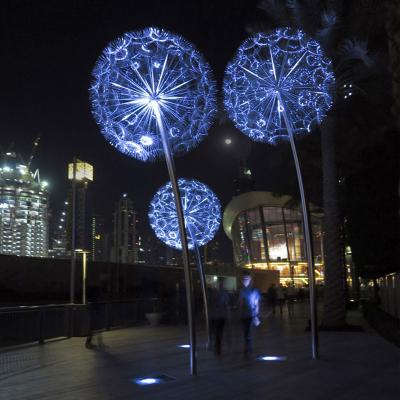 China Modern Bespoke Modern Plastic Art Lamp Dandelion Garden Sculpture Stainless Steel Outdoor Metal Sculpture for sale