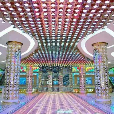 China Large Post Modern Hotel Lobby Shopping Mall Pendant Light Customize Decoration Square Molded Box Ceiling Lamp With RGB for sale