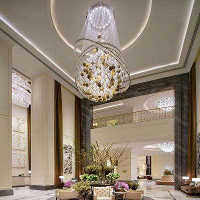 China Large Customized Modern Lobby Crystal Hanging Lamp Fixture Hotel Chandelier for sale