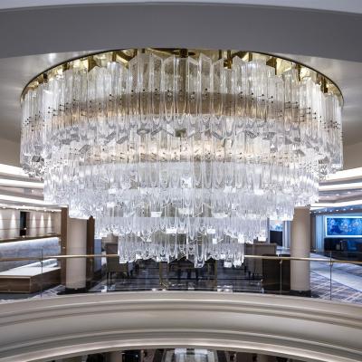 China Chinese Blue Hotel Lobby Customized Linear Light Lamp Manufacturer Modern Indoor Pendant Hanging Glass Chandelier for sale