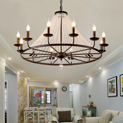 China Contemporary Modern Warm Crystal Bead Chain Chandeliers E14 Church Lamp Hanging Chandelier For Hotel Indoor Lighting for sale