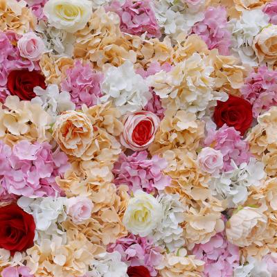 China Silk firm and not easy to fall off roll up wedding stage backdrop simulation 3d art artificial flower wall centerpiece flower for sale