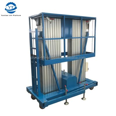 China Hotels 8m Aerial Work 10m Double Mast Mobile Aluminum Man Table Lift Aluminum Alloy for sale