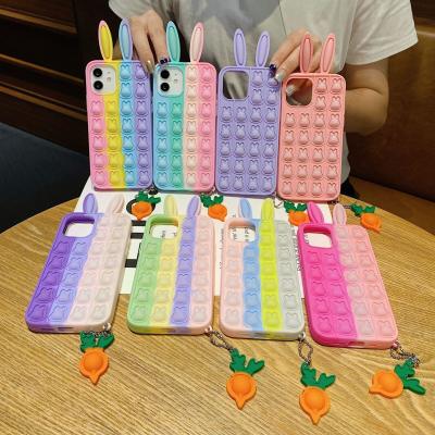 China Soft Small Rabbit Bubble Pusher Squeeze Toy Squeeze Soft Silicon Push Shockproof Sensory Phone Case Pops Up Case For iPhone for sale