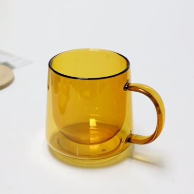 China Custom Gold Color Double Wall Tea Cup 350ml Double Wall Wine Glass Sustainable Thermal Cup Custom Wall Mugs for sale