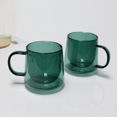 China Sustainable Solid Colored Double-wall Insulated Beer Glass Double Wall Mug Coffee Latte Glass for sale