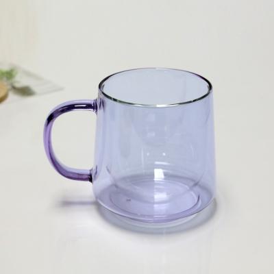 China Viable 9oz Purple Colored Outside The Wall Borosilicate Coffee Tea Milk Cup Cup Drinking Glass for sale