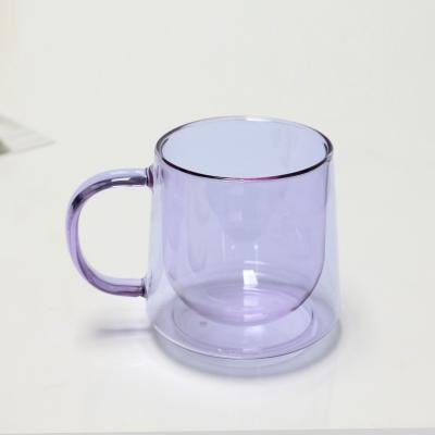 China Viable creative eco-friendly 200ml colored glass mug heated office double walled glass coffee mug for gift for sale