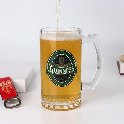 China Various Designs Factory Supply Refillable Recyclable With Logo 500ml Sublimation Glass Custom Beer Mugs With Badge for sale