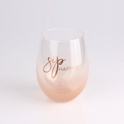 China Sustainable Creative Egg Shaped Stemless Wine Glass Spray Colored Custom Stemless Tumbler for sale