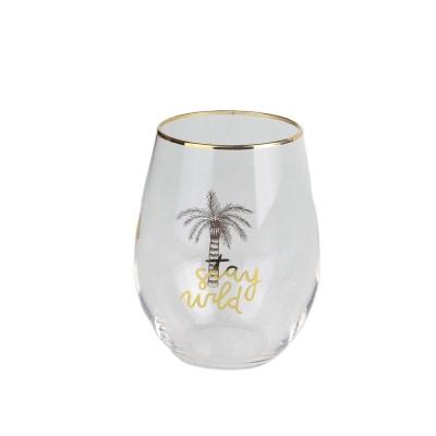 China Viable Creative Egg Shaped Wine Juice Decal Custom Logo Glass Drinking Stemless Wine Glass for sale