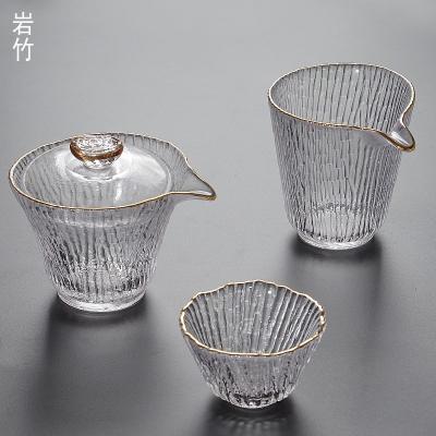 China Tropical Glass Cup Gold Large Tea Tureen Olecranon Tureen Kung Fu Tea Brewing Bowl Thick Heat Resistant Painting Tea Set for sale