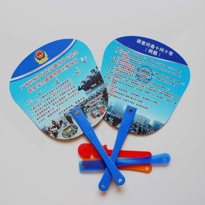 China Customized Custom UV Printed Promotional Plastic PP/PVC Hand Fans for sale