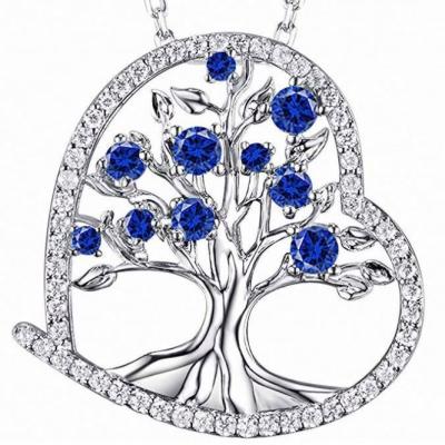 China CLASSIC Birthstone Sapphire Necklace For Womens Tree Blue September Of Life Jewelry Birthday Gifts Love Heart Sterling Silver Pendants for sale