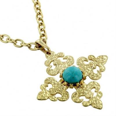 China Cute Gold Plated / White Crystal / Turquoise /Cross Fleur De Lis Pendant Resin Shape / 31