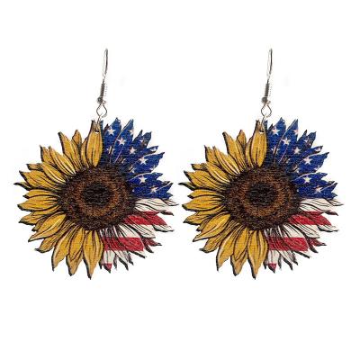 China Factory Wholesale Cute USA Independence Day Sunflower Earring Jewelry 4th July for sale