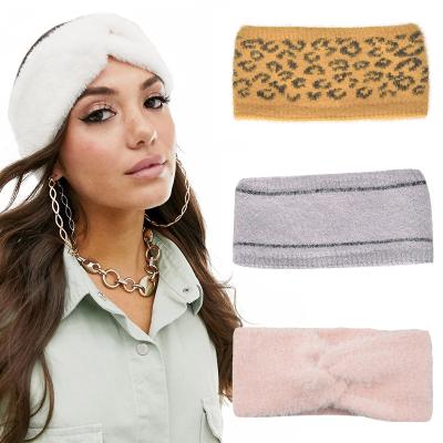 China Fabric 25 Colors Fashion Accessories New Design Leopard Plush Hair Band Knot Knit Plush Headbands For Women for sale