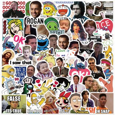 China Waterproof+Eco-friendly 50 pcs/bag Mixed Funny Cartoon Characters Social Expression Stickers For Laptop Luggage Water Bottle for sale