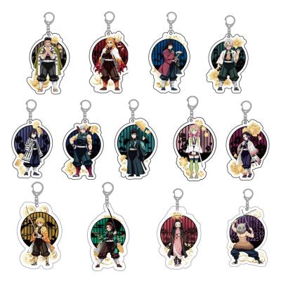 China Waterproof+Eco-friendly 20 Designs Anime Double Keychains Acrylic Transparent Side Japanese Demon Slayer Key Chain for sale