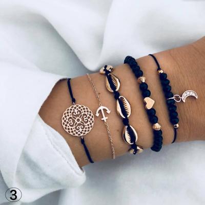 China Fashion Women Acrylic Bracelet 5 Pcs Per Set Star Moon Letter Shell Sweave Combination Bracelet for sale