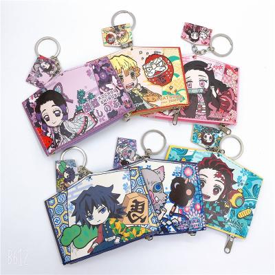 China Fashion 12*9cm Fashion PU Anime Demon Slayer Mini Wallet Coin Purse Portable Earbuds Storage Pocket Card Bag for sale