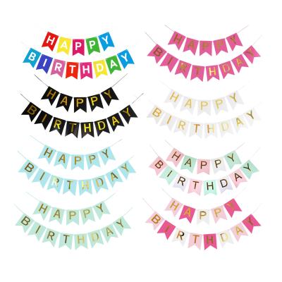 China Unique Paper Decorations Paper Birthday Party Banner Happy Birthday Bunting Banner Various Styles Flag for sale