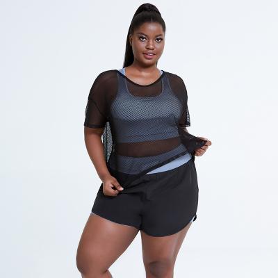 China European and American viable border amazon plus size yoga suit three-piece set summer mesh fitness suit manufacturer new for sale