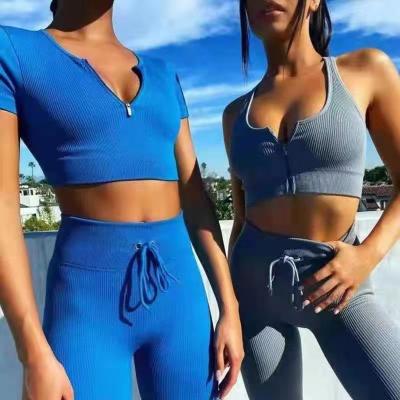 China Factory Drawstring Stock Sports Yoga Shorts Sleeve Antibacterial Suit Women's High End Seamless Yoga Set for sale