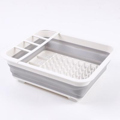 China Viable Hot Sale Collapsible Dish Rack Silicone Drying Utensils Drop Down Folding Dish Drainer with Drip Board Storage Racks for sale